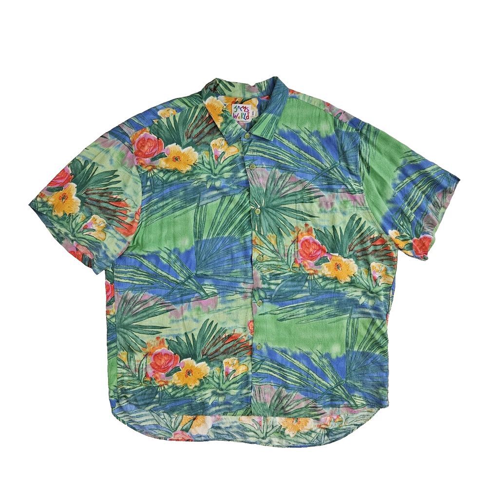 Vintage Jams World Mens 2XL Hawaiian Shirt Multicolor Floral Tropical Rayon USA